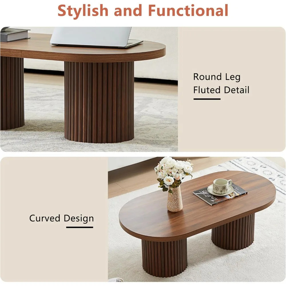 Oval Fluted Coffee Table Mid Century Modern Living Room Furniture