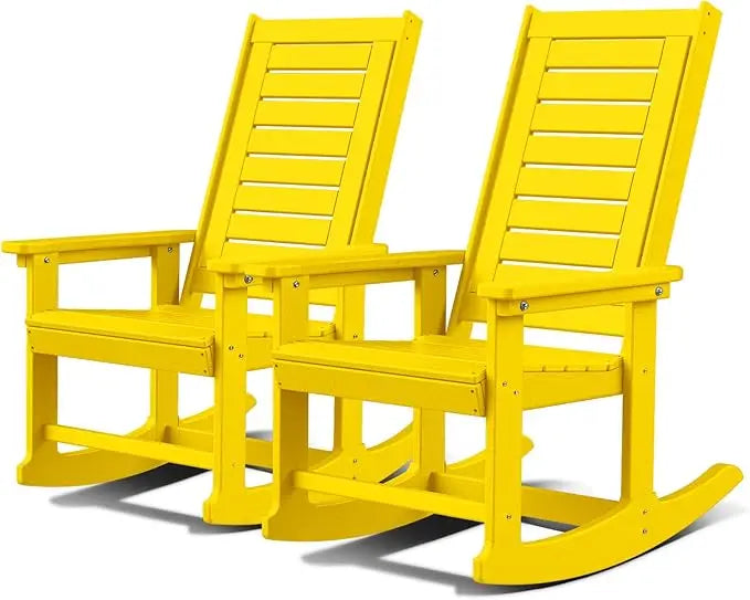 Outdoor Rocking Chairs Set of 2 HDPE Plastic Oversized Rockers