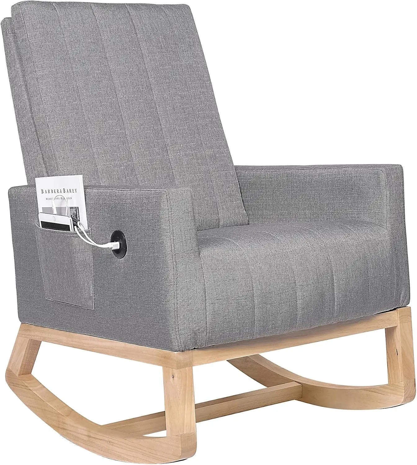 Rocking Chair Nursery Leather Upholstered Glider Modern Armchair USB Port