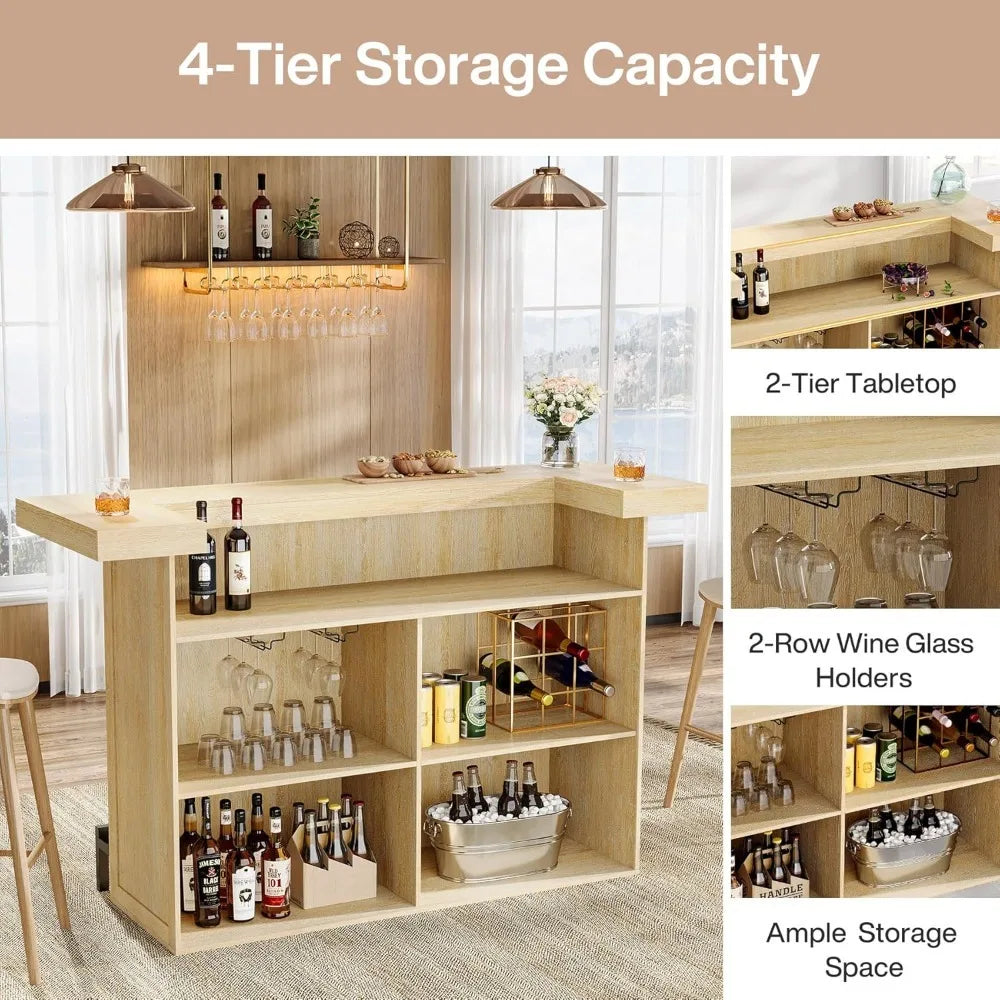 4-Tier Bar Table Large Modern Home Bar Cabinet with Wine Glass Holder