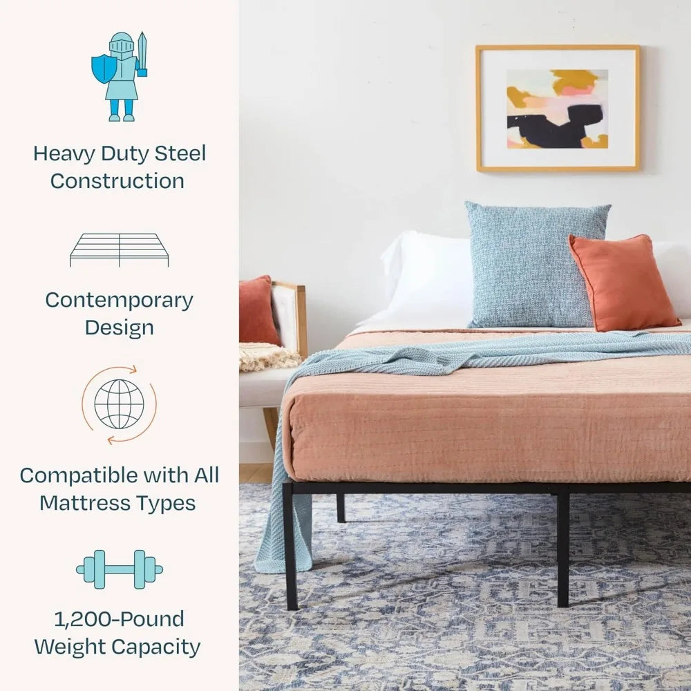 Folding Metal Platform Bed Frame Easy Assembly No Box Spring Needed