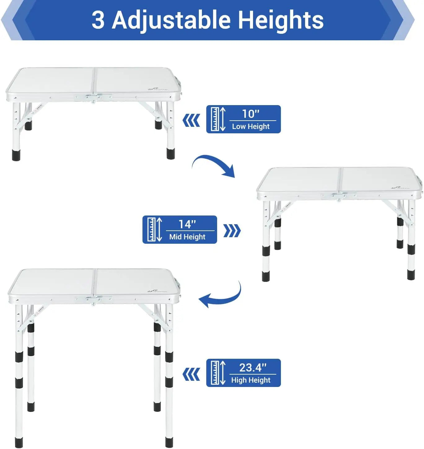 Camping Table Adjustable Height Small Folding Table Portable Compact