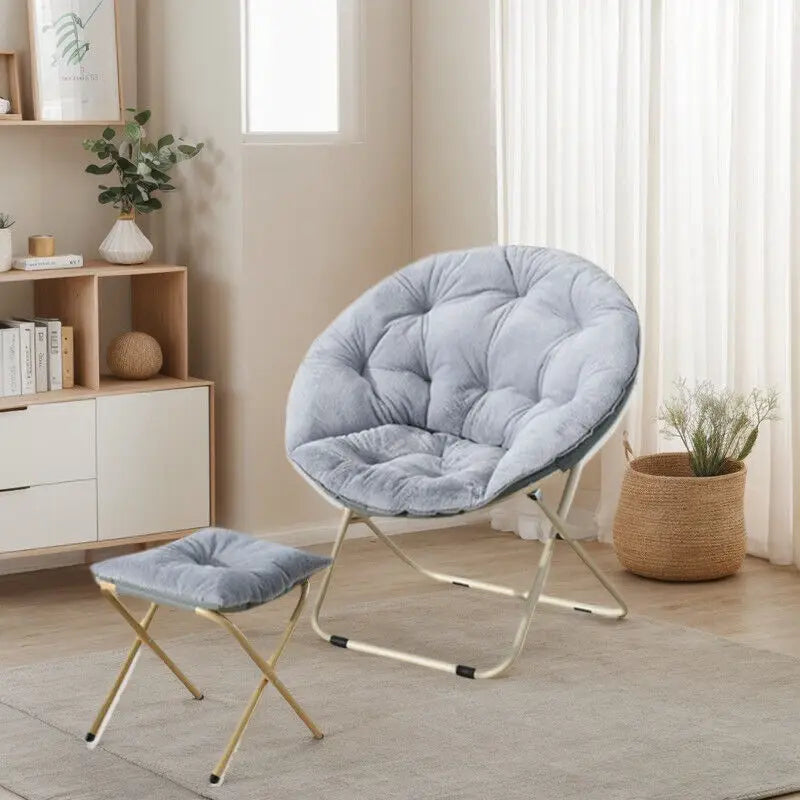 Ljustra Comfortable Faux Fur Saucer Chair Folding Lounge Chair Moon Shape