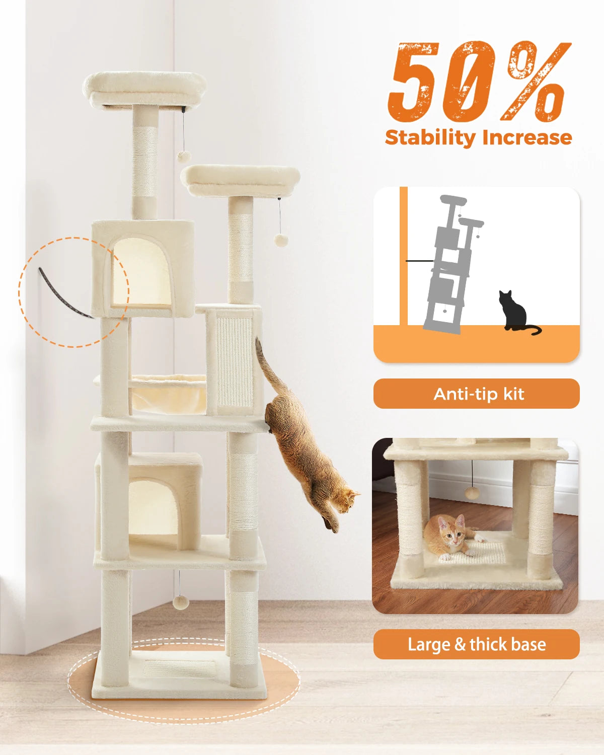 Multi-Level Cat Tree Indoor Tower with Scratching Posts Hammock Condo
