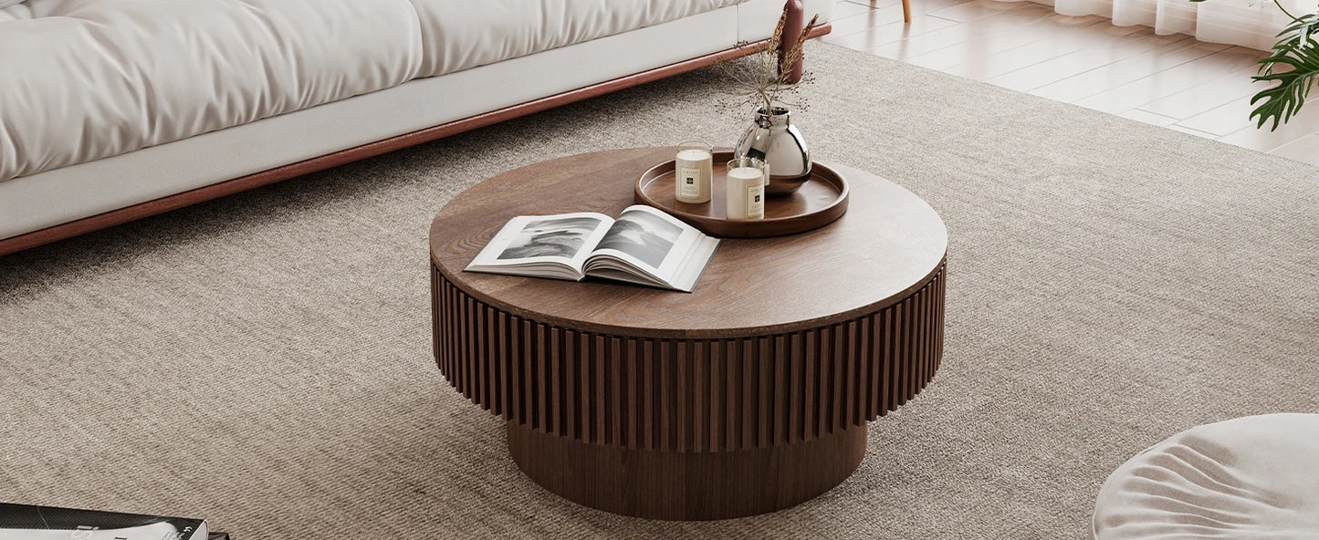 31.5 Round Coffee Table with Storage Modern Luxury Drum Accent Table