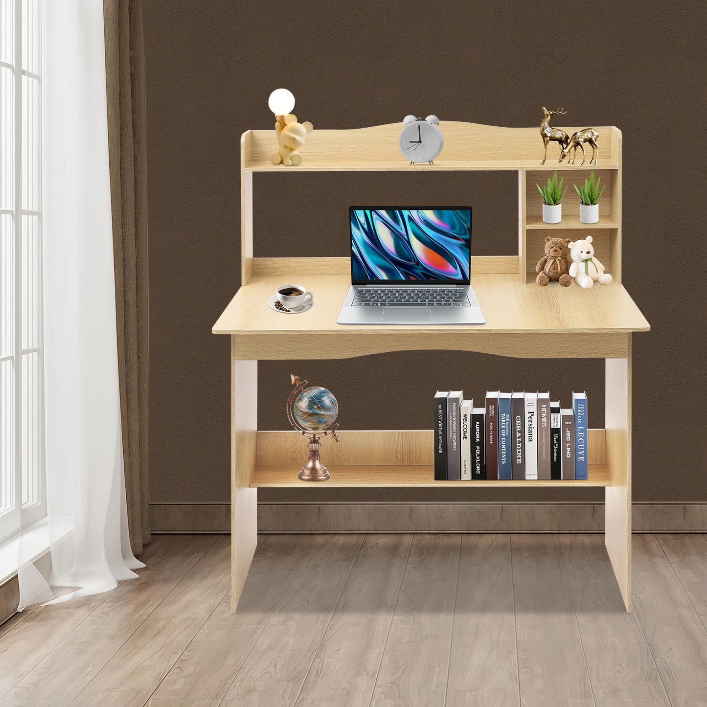 Modern Home Office Desk with Bookshelf Compact Study Desk for Small Spaces