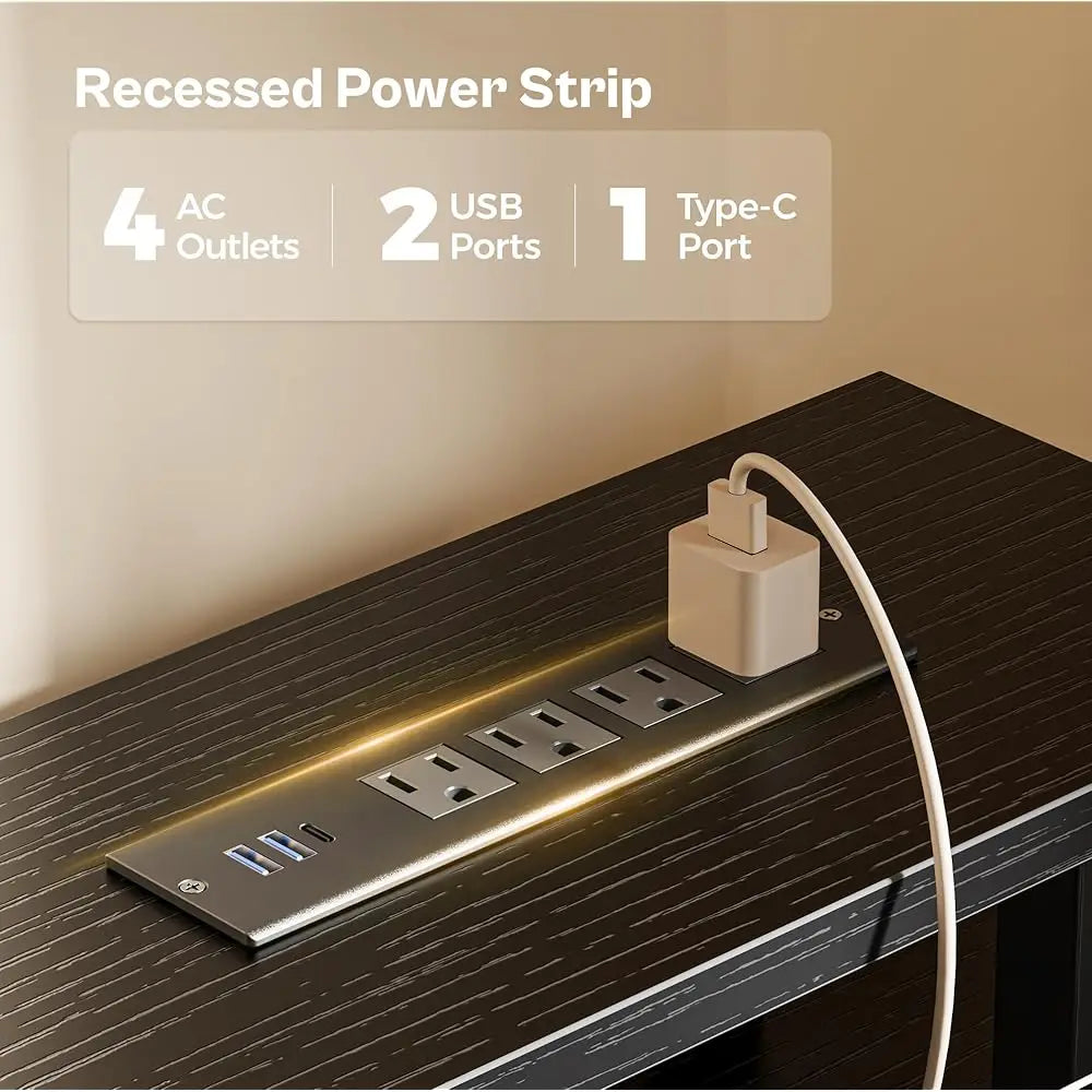 Ljustra 47 Inch Computer Desk with 4 Drawers LED Lights Power Outlets