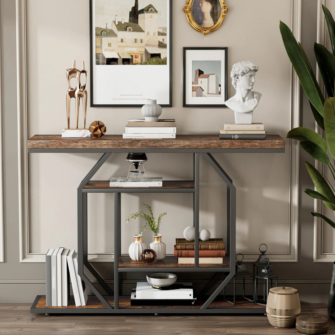 120cm Industrial Console Table 4-Tier Metal Shelves Entryway Storage