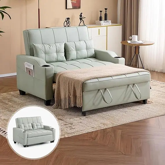 3-in-1 Convertible Futon Sleeper Sofa Bed Pull Out Loveseat with USB & Side Pockets
