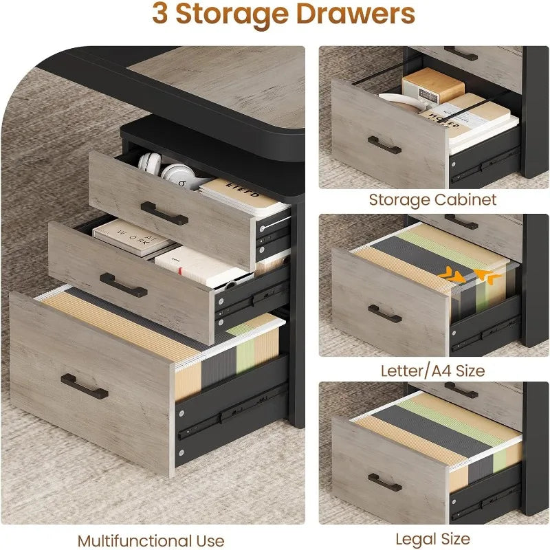 70.9 Inch Executive Desk Large Computer Desk with Drawers and Cabinet