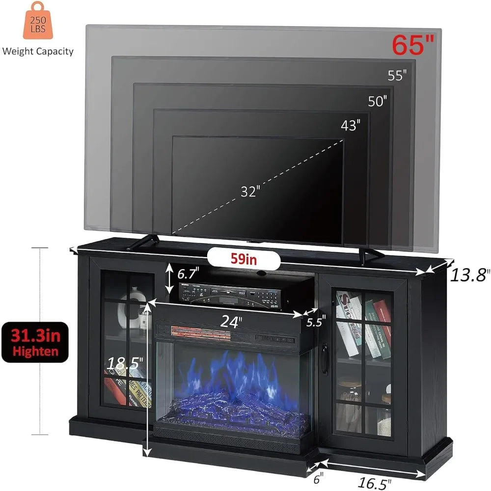 3-Sided Glass Fireplace TV Stand for TVs up to 65 inch Entertainment Center