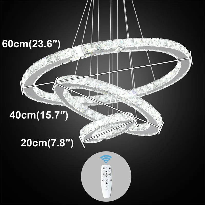 Modern Crystal Rings LED Chandelier Luxury Ceiling Lamp Remote Control