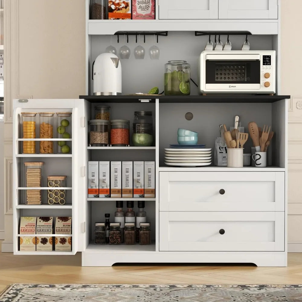 Kitchen Pantry Storage Cabinet Freestanding Buffet with Wine Glass Holder