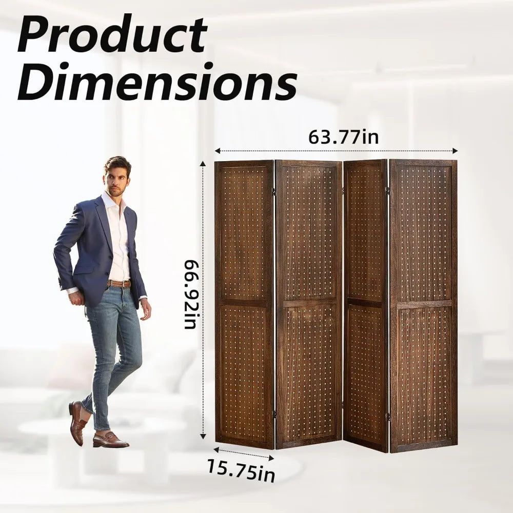 4 Panel Room Divider Folding Privacy Screen Pegboard Display Board