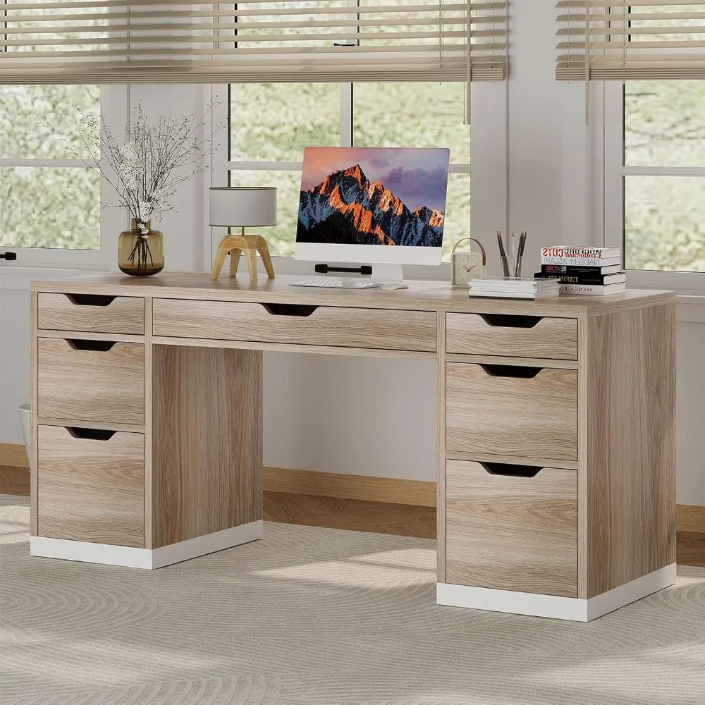 54 Inch Computer Desk with 7 Drawers Office Executive Workstation