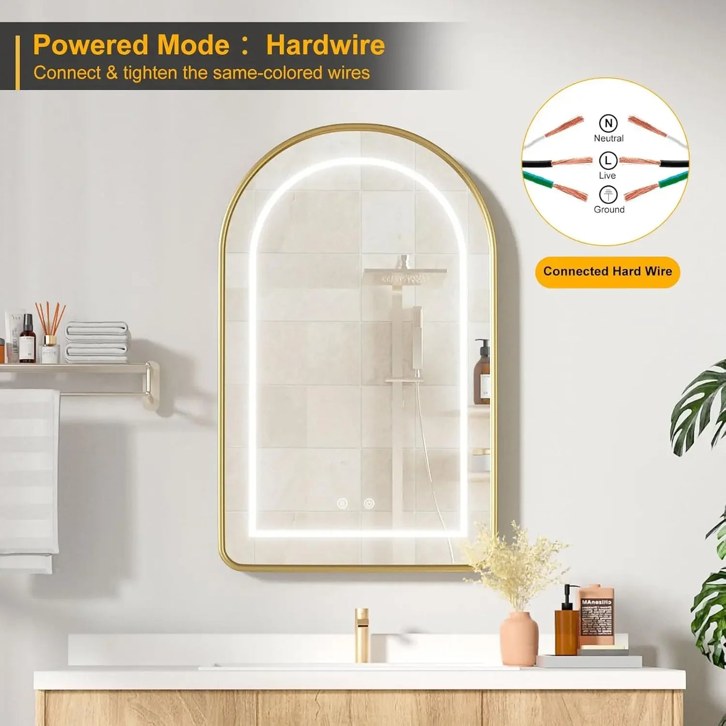 Lighted Arched Medicine Cabinet LED Mirror Recessed Bathroom Storage