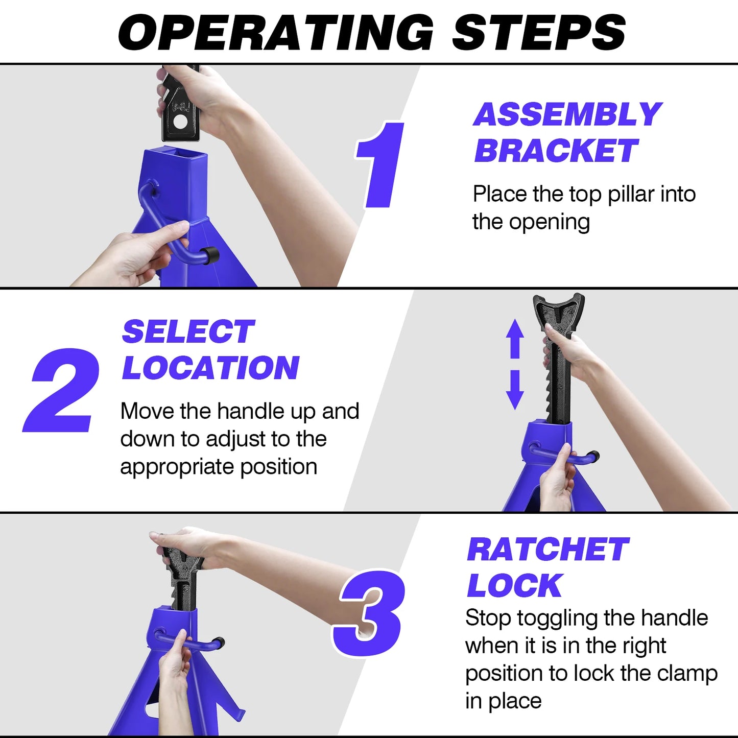 Ljustra Heavy Duty 3 Ton Axle Stands for Car Van Garage Workshop 2PCS