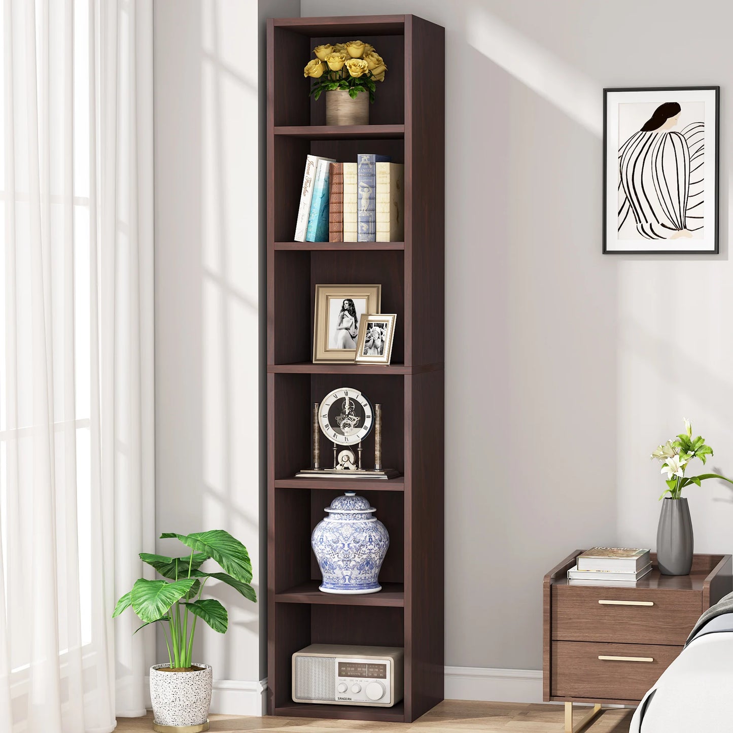 Ljustra 70.9 Inch Tall Narrow Bookcase Modern White Corner Storage Shelf