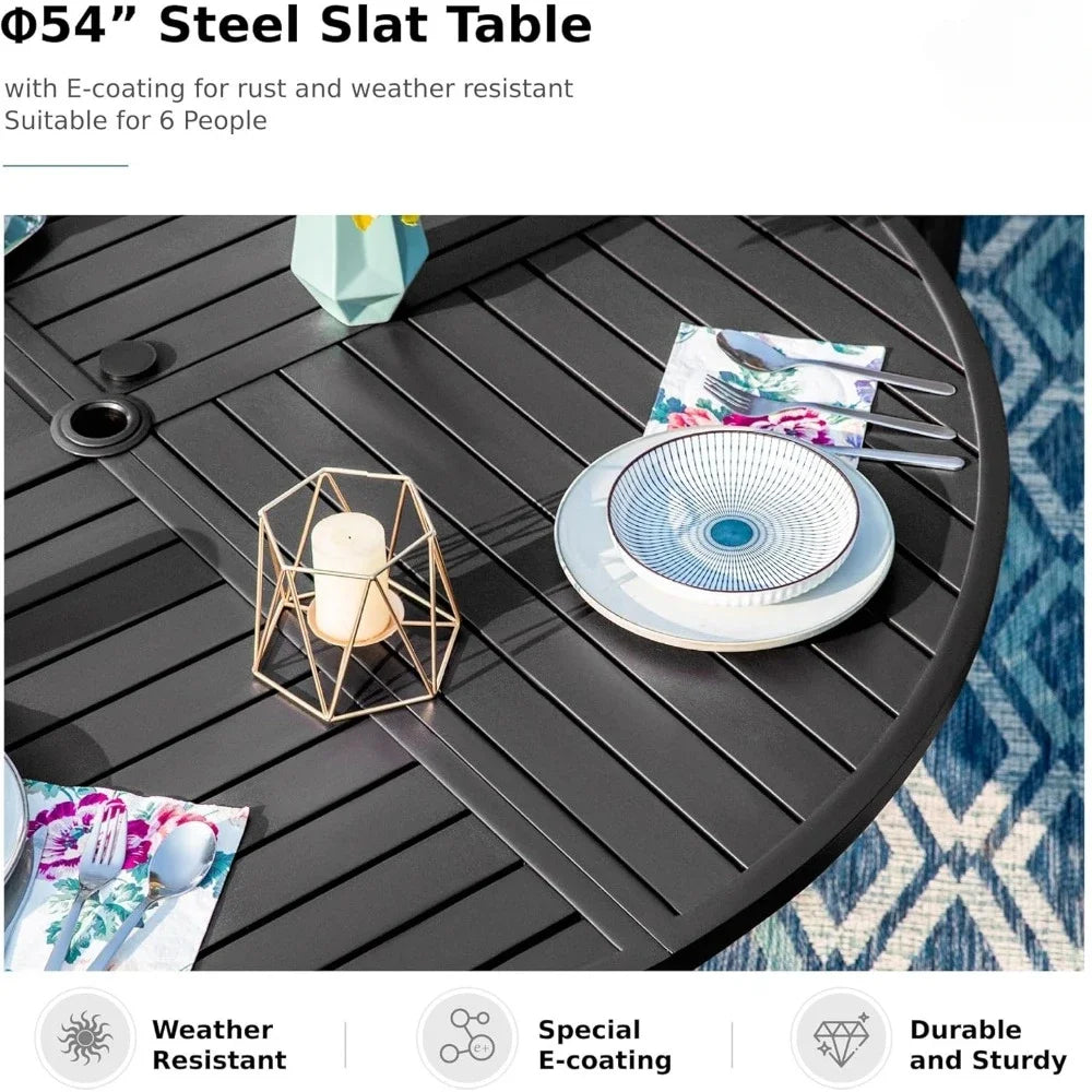 7 Piece Patio Dining Set Round Table 6 Wicker Chairs Outdoor Furniture