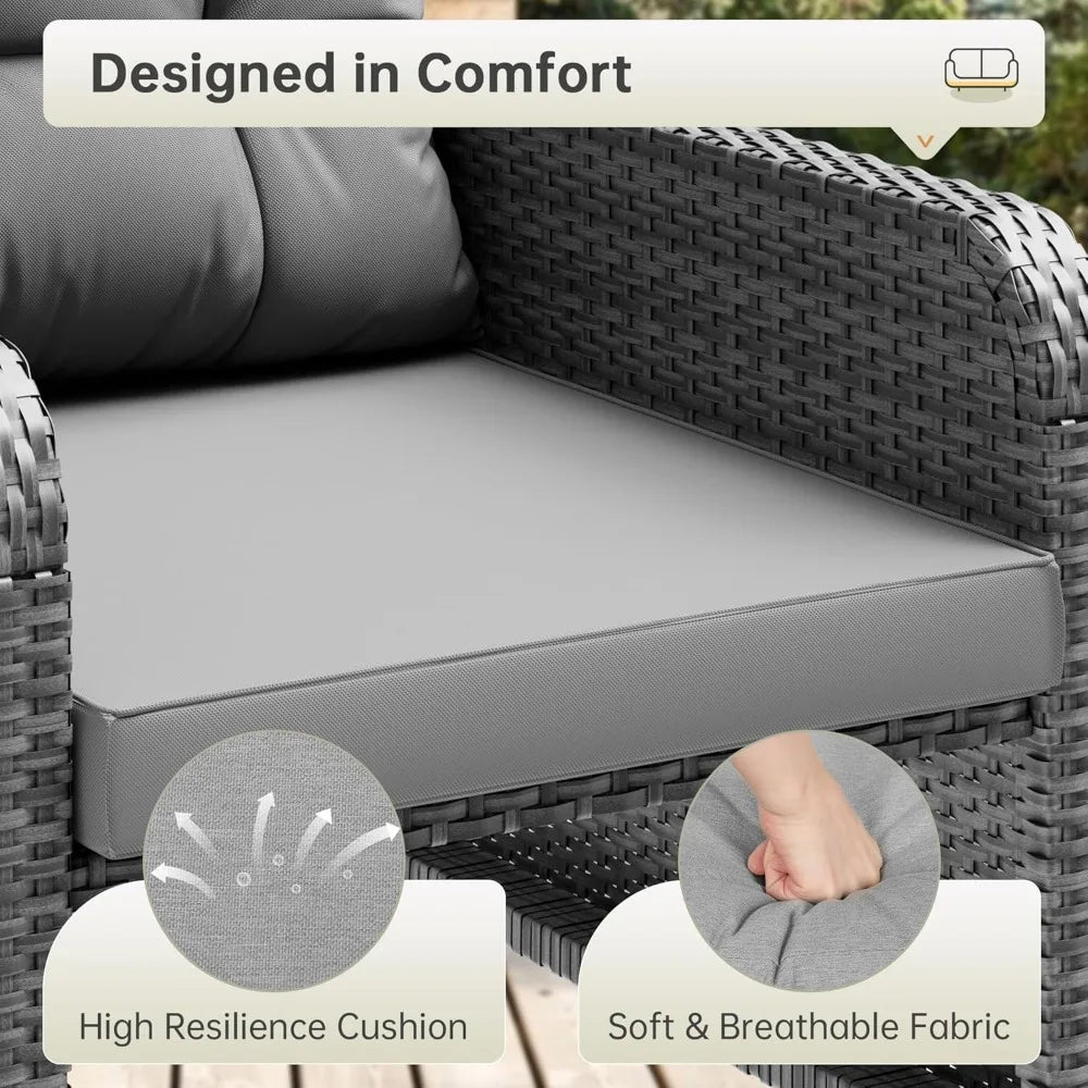 Ljustra 5 Piece Balcony Furniture Set Outdoor Lounge Chairs Ottoman Table