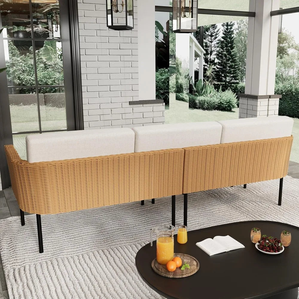 82 Inch Boho L Shaped Outdoor Couch Wicker Sectional Sofa