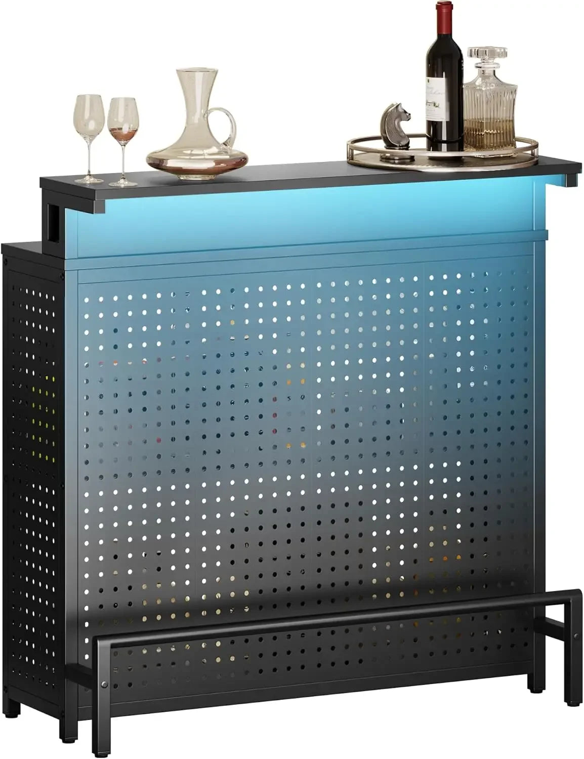 Mini Home Bar Unit with Music Sync LED Light Alcohol Storage Table