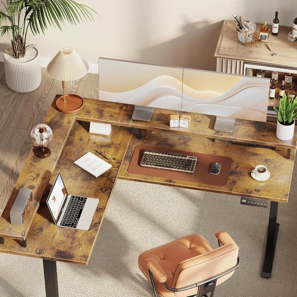 Electric L Shaped Standing Desk Height Adjustable with Power Outlets