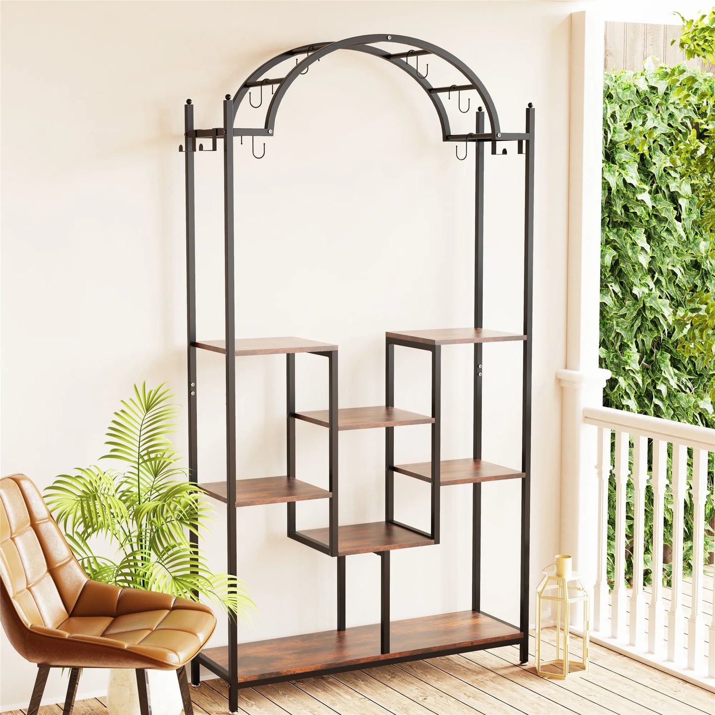 5-Tier Tall Indoor Plant Stand Arched Metal Flower Shelf Bonsai Rack