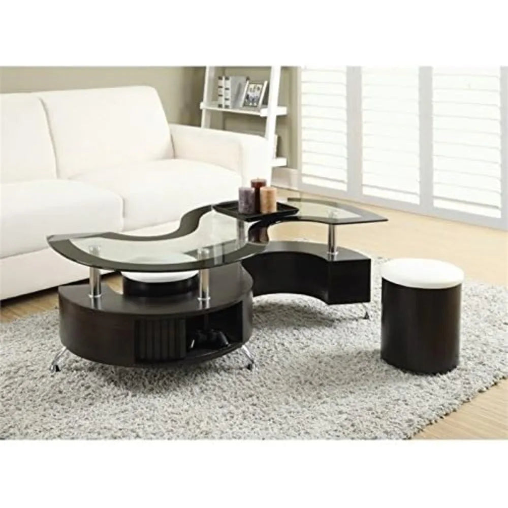 Cappuccino Coffee Table Set Modern Glass Wood Living Room Furniture
