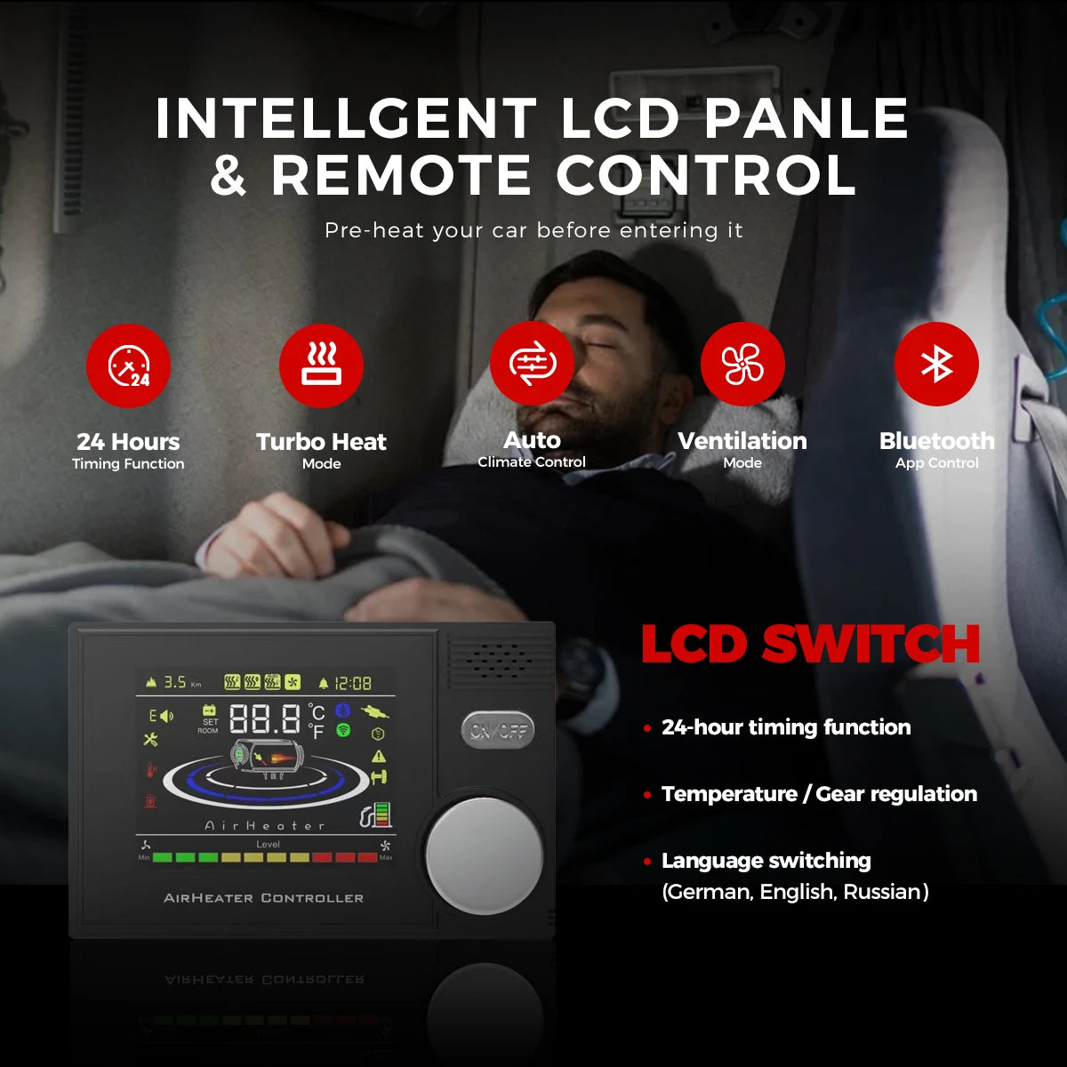 8KW Portable Diesel Air Heater 12V 24V Bluetooth Low Noise LCD Control