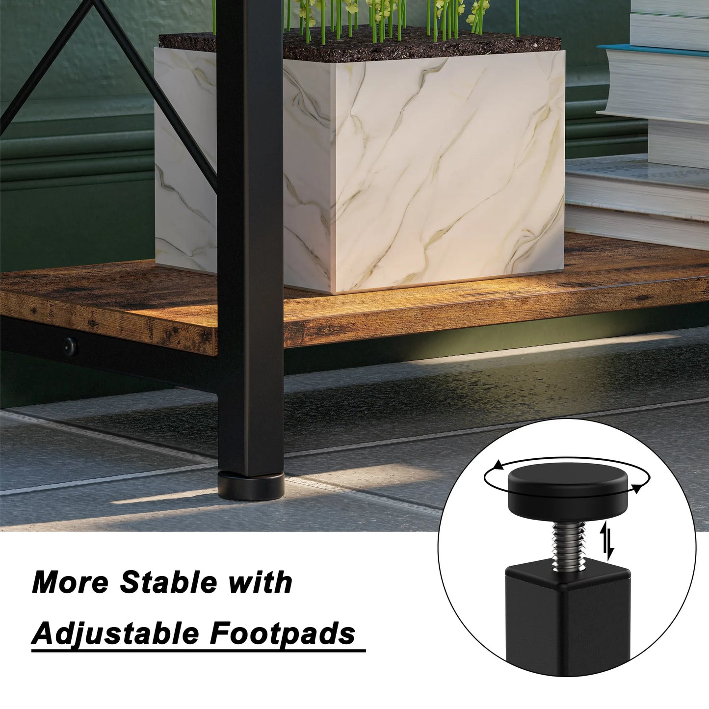 Ljustra Industrial 6 Tier Corner Bookshelf Etagere Metal Frame Storage Rack