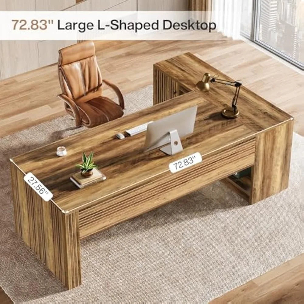 Large Executive L-Shaped Desk with Storage for Home Office Organization