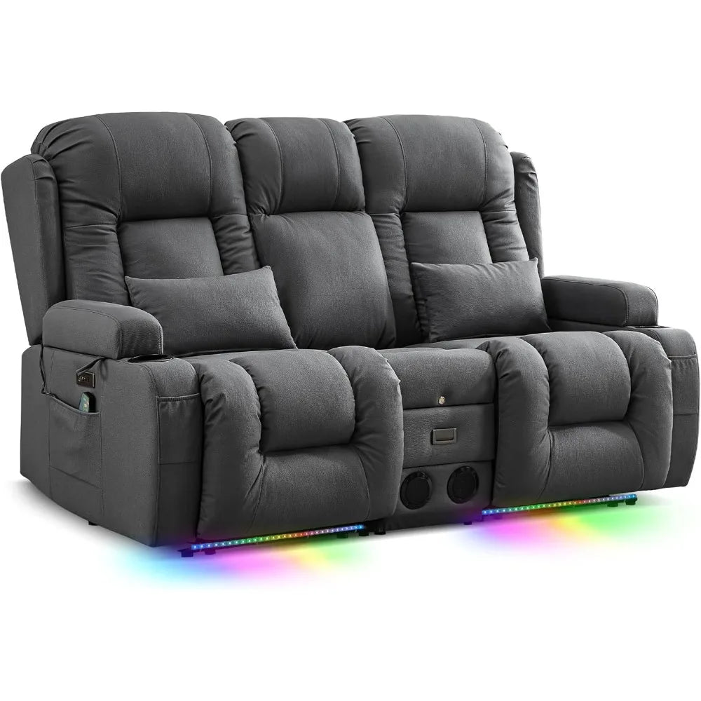 Reclining Loveseat with Console USB Speaker LED Light Storage