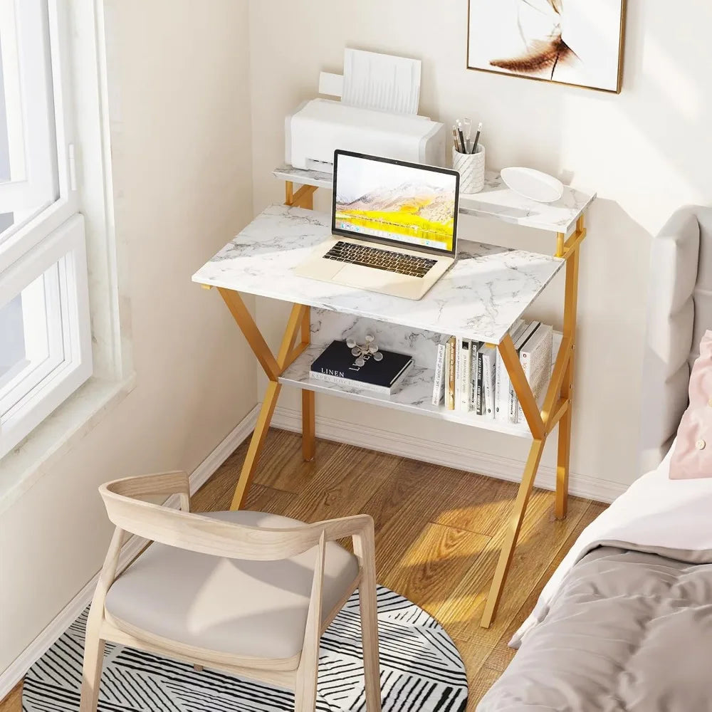Compact 27.5 Inch Computer Desk with Monitor Stand for Small Spaces