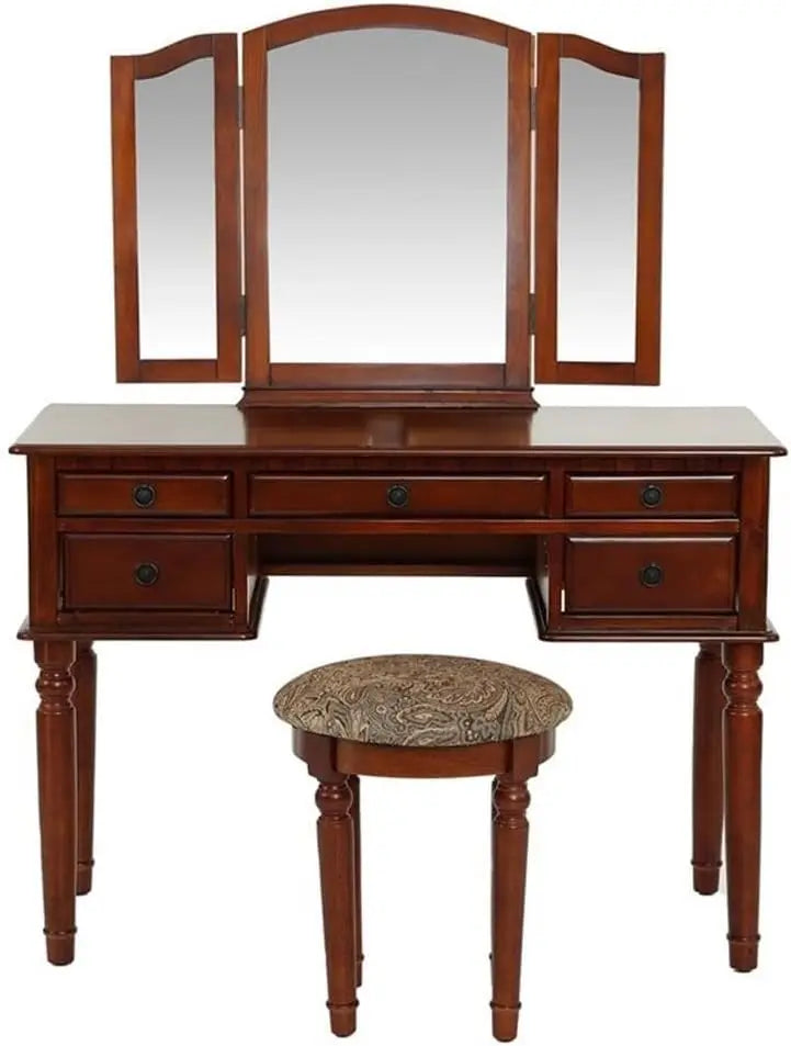 Bobkona St Croix Vanity Set with Stool and Mirror for Makeup Storage