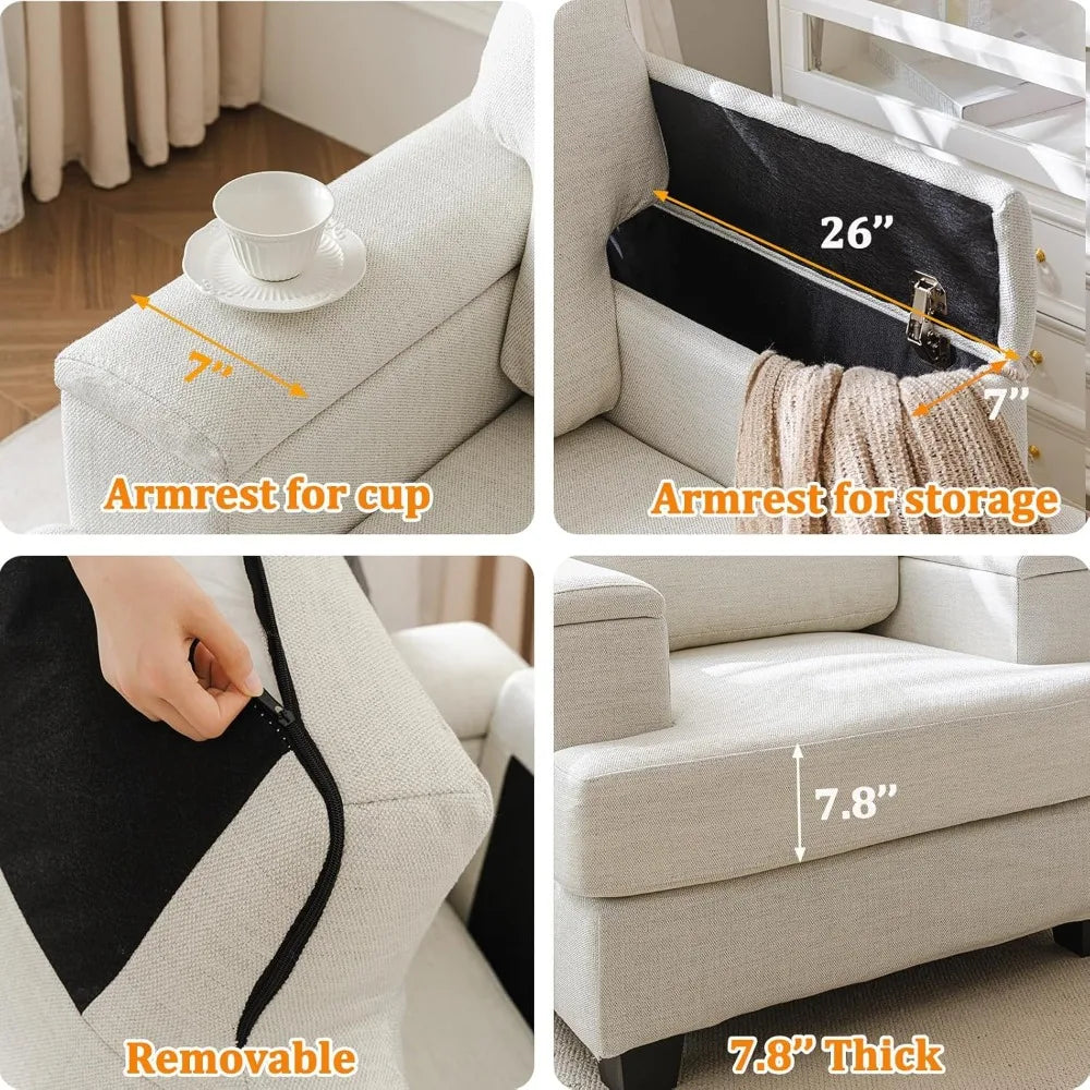 Oversized Accent Chair with Armrest Storage Deep Comfy Reading Chair