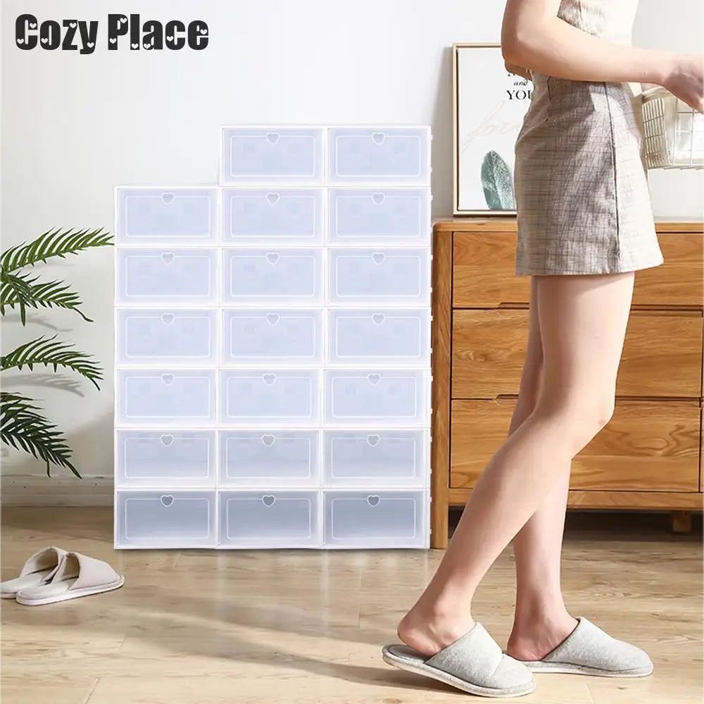 20pcs Stackable Transparent Shoe Organizer Storage Box Rack Case
