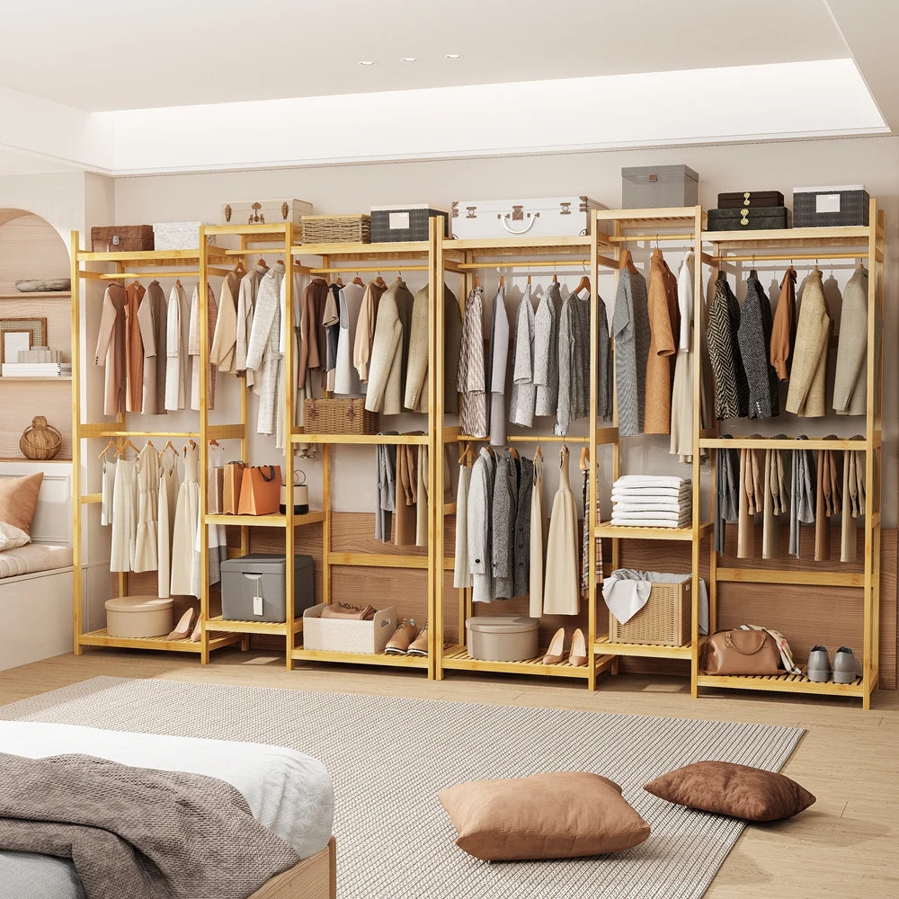 Bamboo Clothes Rack Stand Organizer Multifunctional Garment Rack