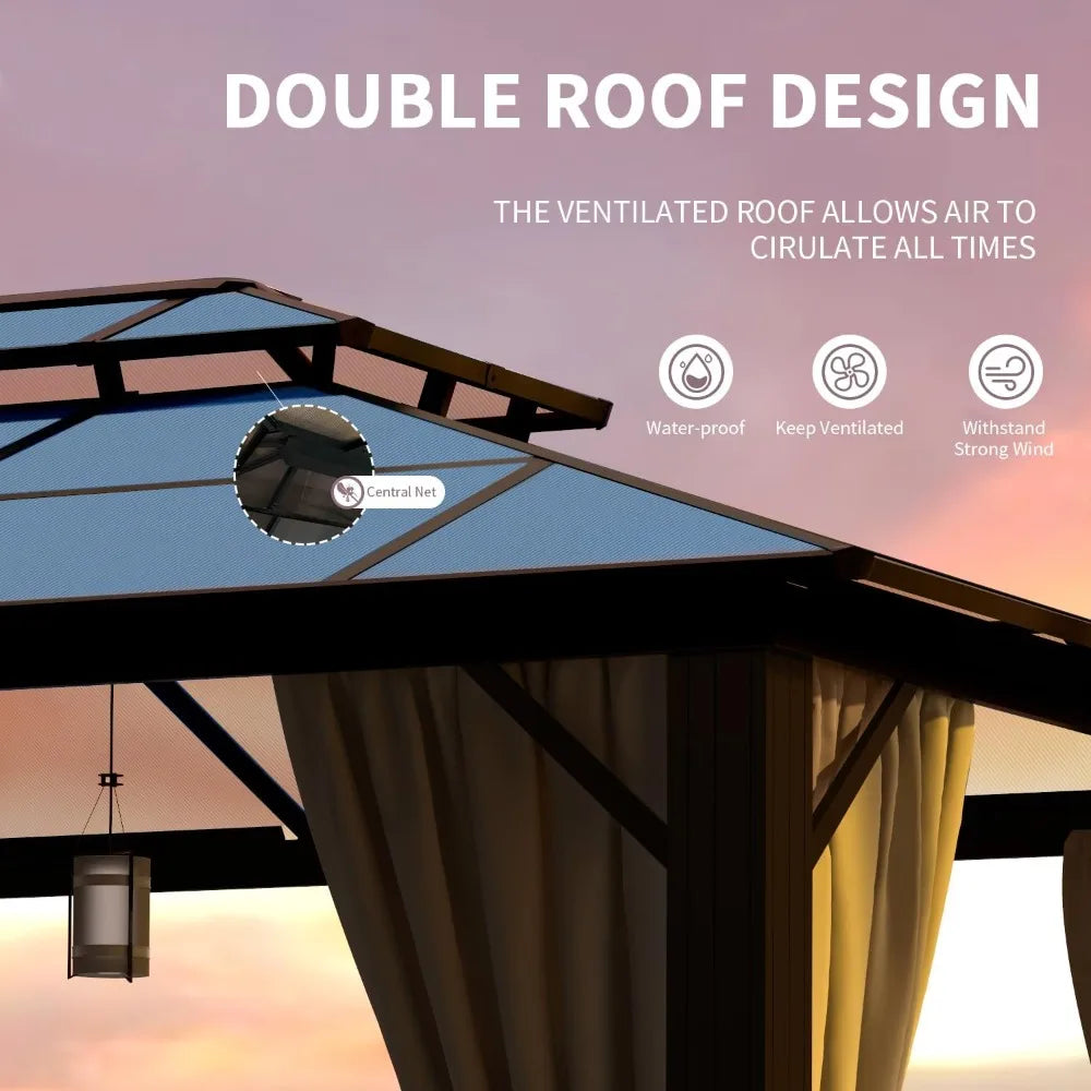 Garden Gazebo 10x12FT Aluminum Frame with Curtains and Netting