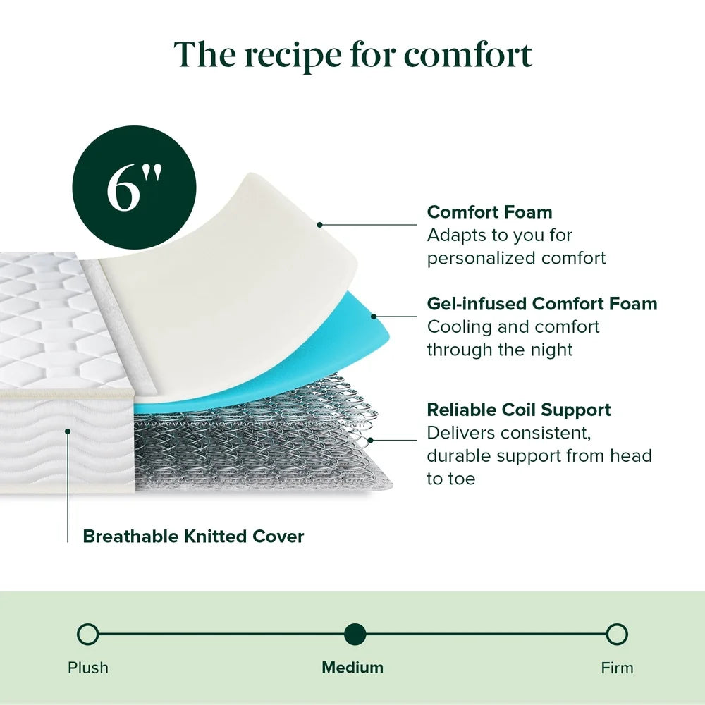 Ljustra 6 Inch Innerspring Twin Mattress Gel Infused Foam Compact Sleep Solution