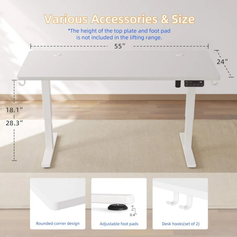 Low Height Adjustable Electric Desk for Short People 55x24 Inches