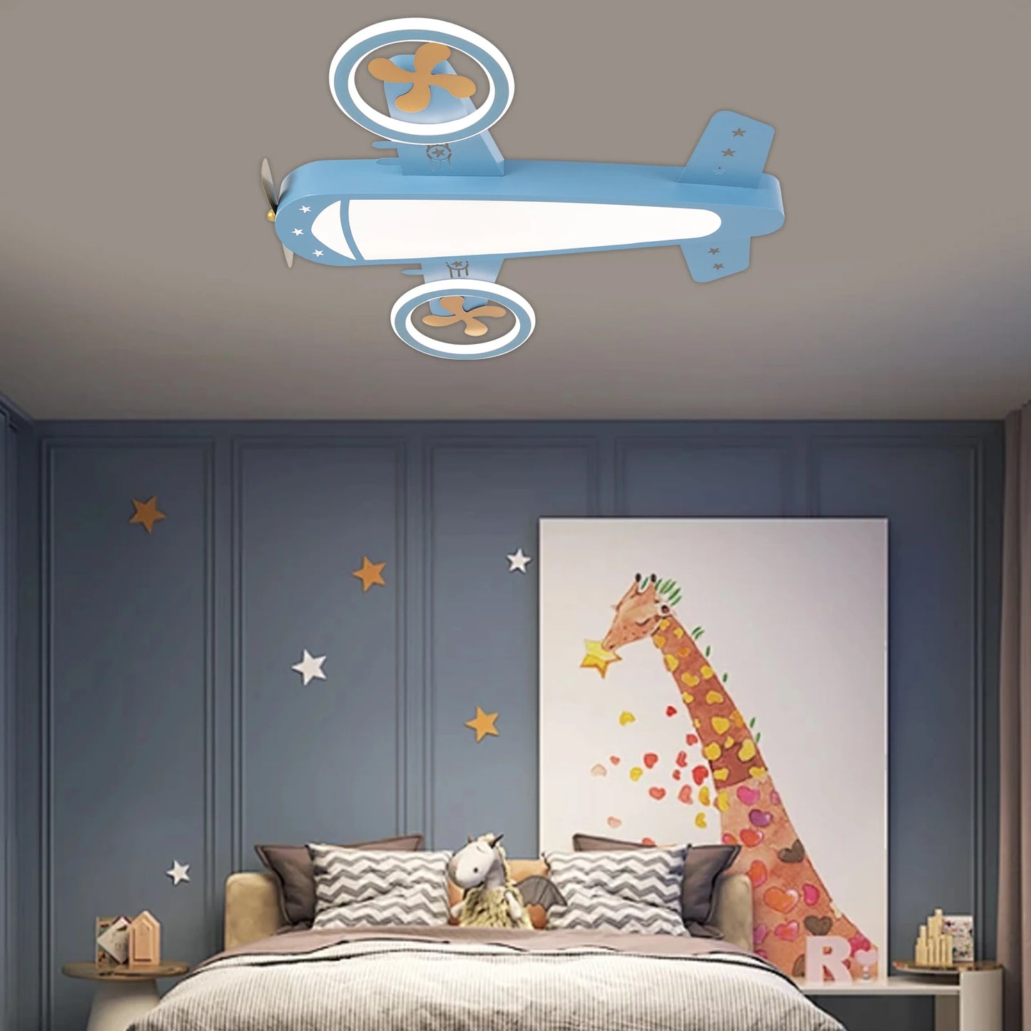 Dimmable Remote Control LED Ceiling Light Fixture with Fans for Bedroom