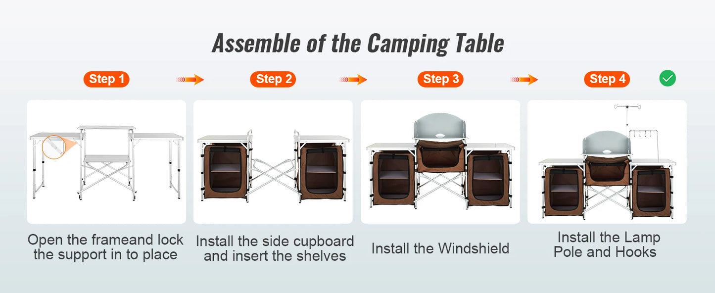 Ljustra Folding Camping Kitchen Table Portable Storage Rack Outdoor BBQ