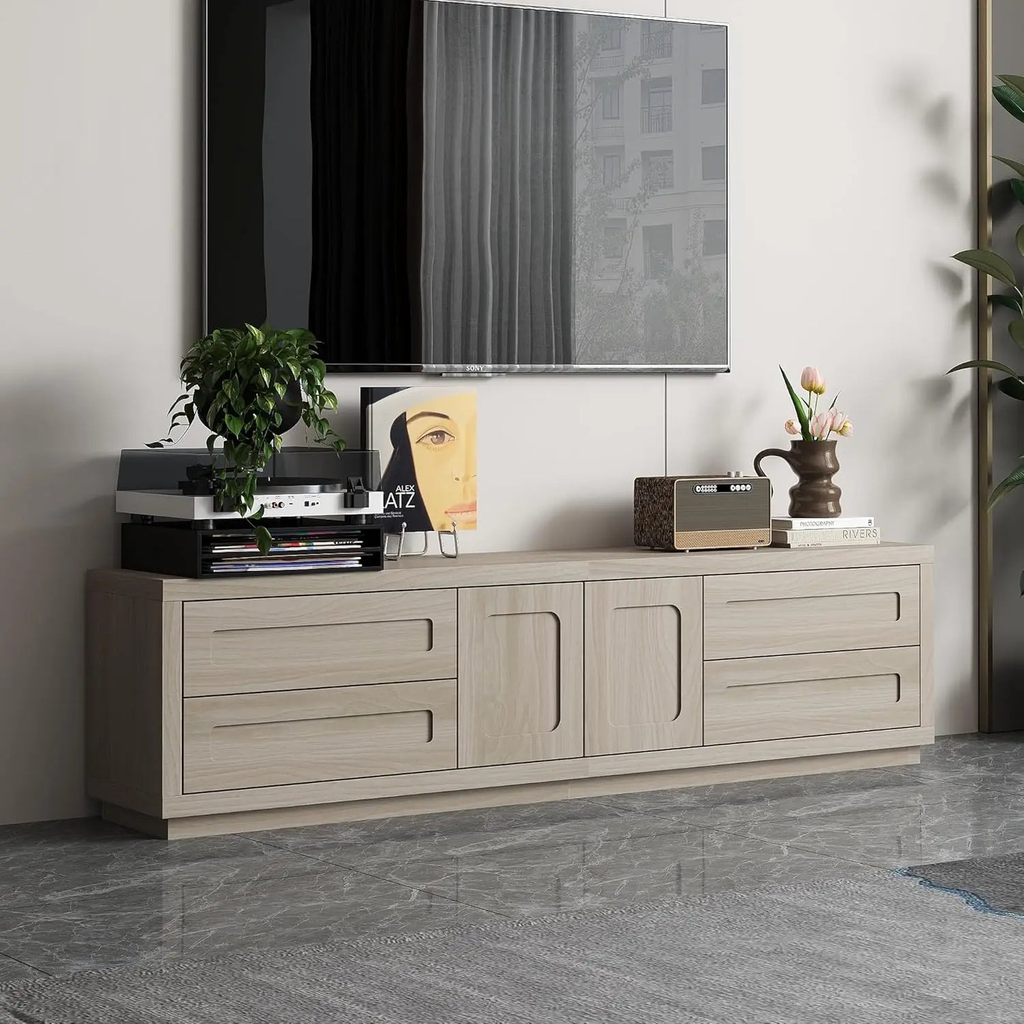 Farmhouse TV Stand for 100 Inch TV Entertainment Center with Storage