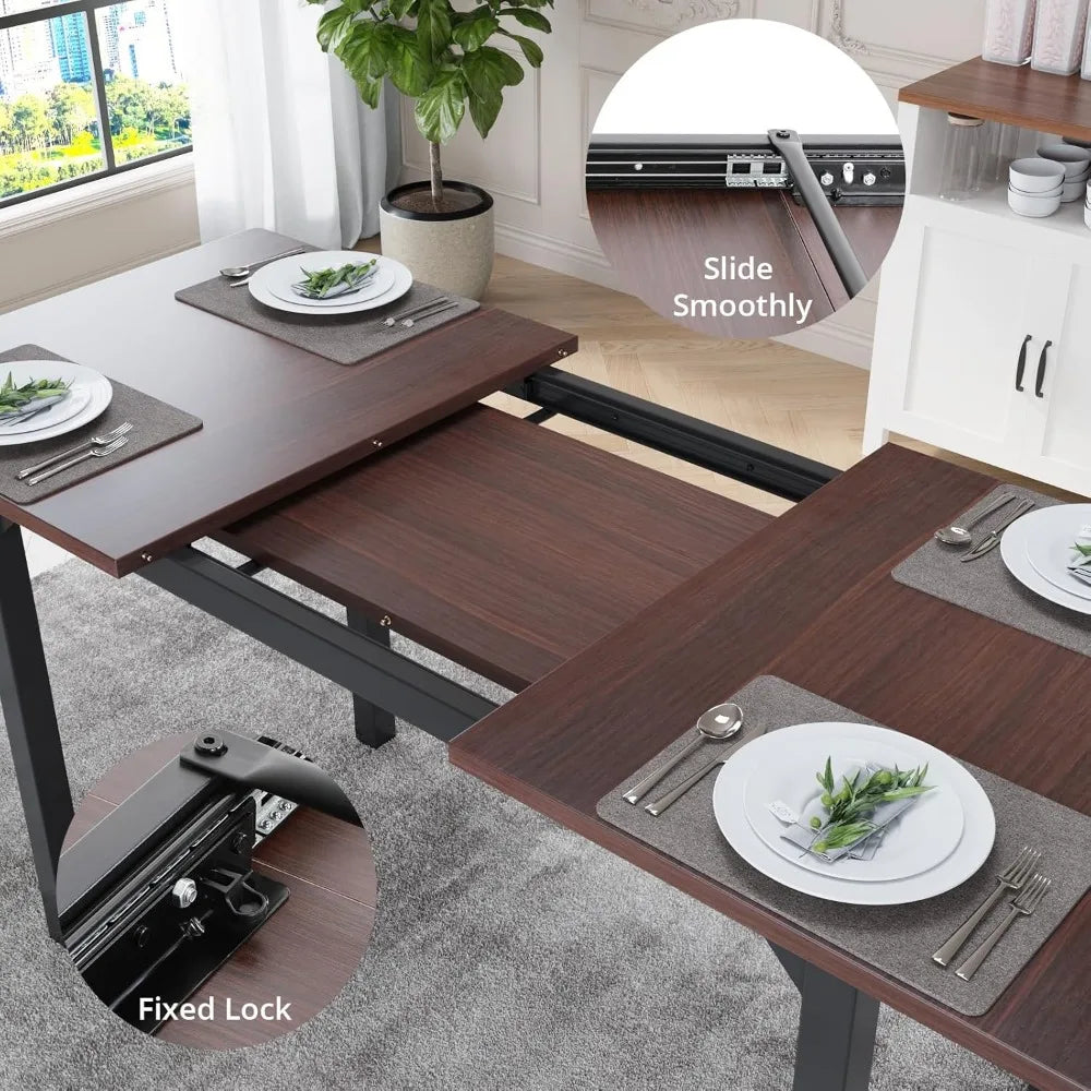 63 Inch Extendable Dining Table Set for 4-6 with Chairs Kitchen Furniture