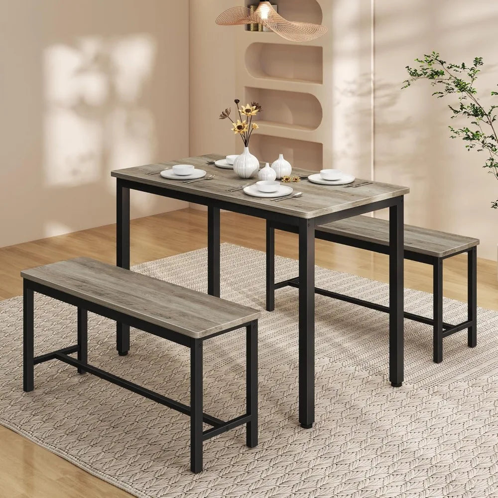 Dining Table Set for 4 with Benches Modern Kitchen Furniture