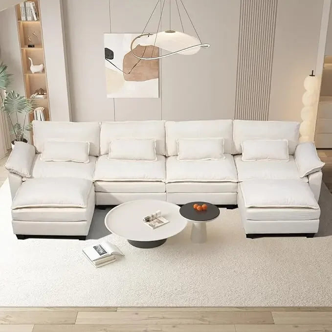 U-Shaped Modular Sectional Sofa with USB – Cloud Chenille Fabric Couch w/ Removable Covers