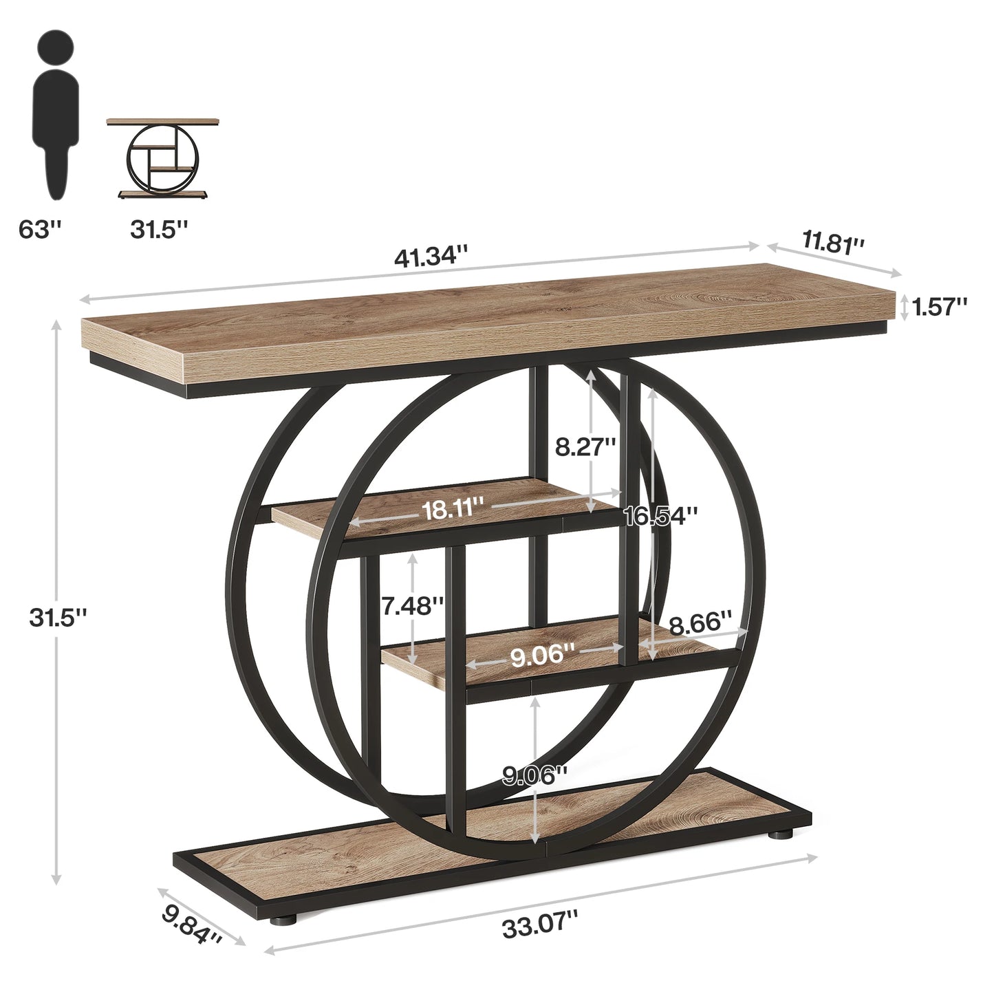 Console Table 4-Tier Entryway Table Industrial Sofa Table Living Room