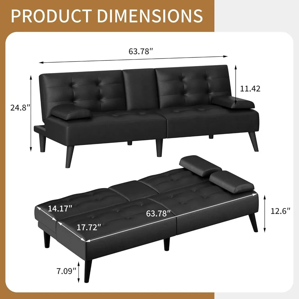 Ljustra Sofa Bed Multifunctional Lounge Chair with Cup Holder and Adjustable Armrests