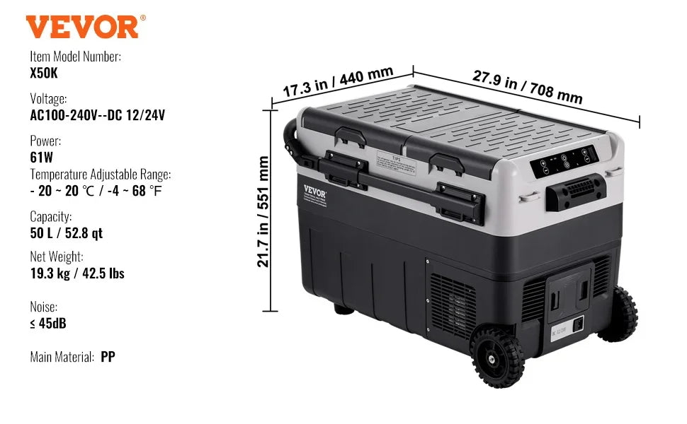 Portable Car Refrigerator Dual Zone Freezer 12V Compressor Cooler